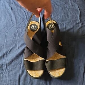 Fly London Black Crisscross Sandals